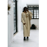 Abaya beige avec une jolie coupe ample et de la broderie à l'avant  - 2