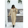 Abaya beige avec une jolie coupe ample et de la broderie à l'avant  - 3