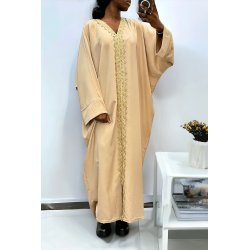 Abaya beige over size (36-52) avec sublime dentelle sur toute la longueur  - 2