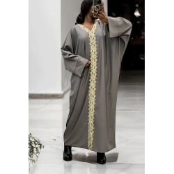 Abaya taupe over size (36-52) avec sublime dentelle sur toute la longueur  - 3