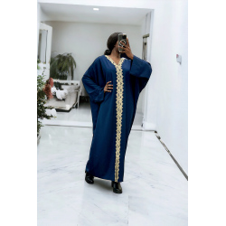 Abaya marine over size (36-52) avec sublime dentelle sur toute la longueur  - 3