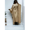 Abaya satiné beige over-size (36-52) avec élastique intérieur pour un effet ajusté   - 1