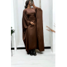 Abaya satiné choco over-size (36-52) avec élastique intérieur pour un effet ajusté   - 2