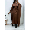 Abaya satiné choco over-size (36-52) avec élastique intérieur pour un effet ajusté   - 3