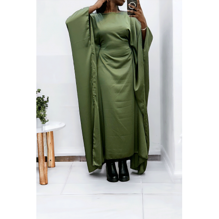 Abaya satiné kaki over-size (36-52) avec élastique intérieur pour un effet ajusté   - 1