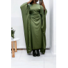 Abaya satiné kaki over-size (36-52) avec élastique intérieur pour un effet ajusté   - 1