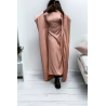 Abaya satiné rose over-size (36-52) avec élastique intérieur pour un effet ajusté   - 1