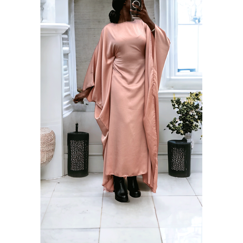 Abaya satiné rose over-size (36-52) avec élastique intérieur pour un effet ajusté   - 2