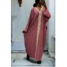 Abaya fuchsia over size (36-52) avec sublime dentelle sur toute la longueur  - 2