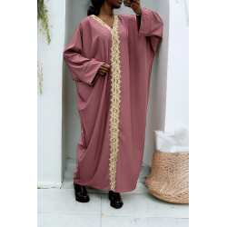 Abaya fuchsia over size (36-52) avec sublime dentelle sur toute la longueur  - 3