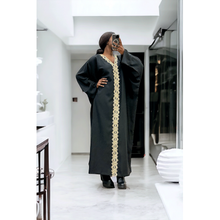 Abaya noire over size (36-52) avec sublime dentelle sur toute la longueur  - 1