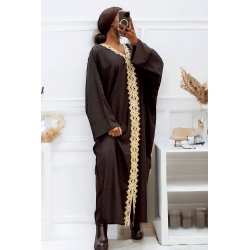 Abaya noire over size (36-52) avec sublime dentelle sur toute la longueur  - 2