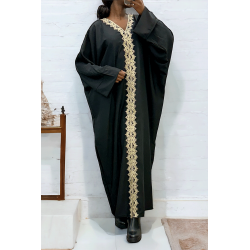 Abaya noire over size (36-52) avec sublime dentelle sur toute la longueur  - 3