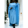 Abaya 2 en 1 turquoise avec cape intégré et ceinture pour ajusté la taille  - 2