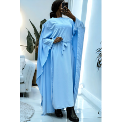 Abaya 2 en 1 turquoise avec cape intégré et ceinture pour ajusté la taille  - 3