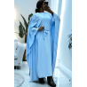 Abaya 2 en 1 turquoise avec cape intégré et ceinture pour ajusté la taille  - 3