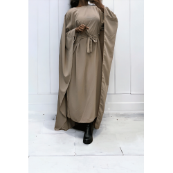 Abaya 2 en 1 taupe avec cape intégré et ceinture pour ajusté la taille  - 2