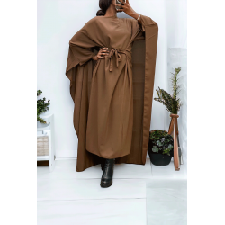 Abaya 2 en 1 choco avec cape intégré et ceinture pour ajusté la taille  - 1