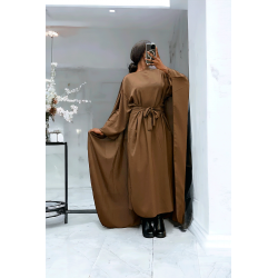 Abaya 2 en 1 choco avec cape intégré et ceinture pour ajusté la taille  - 2