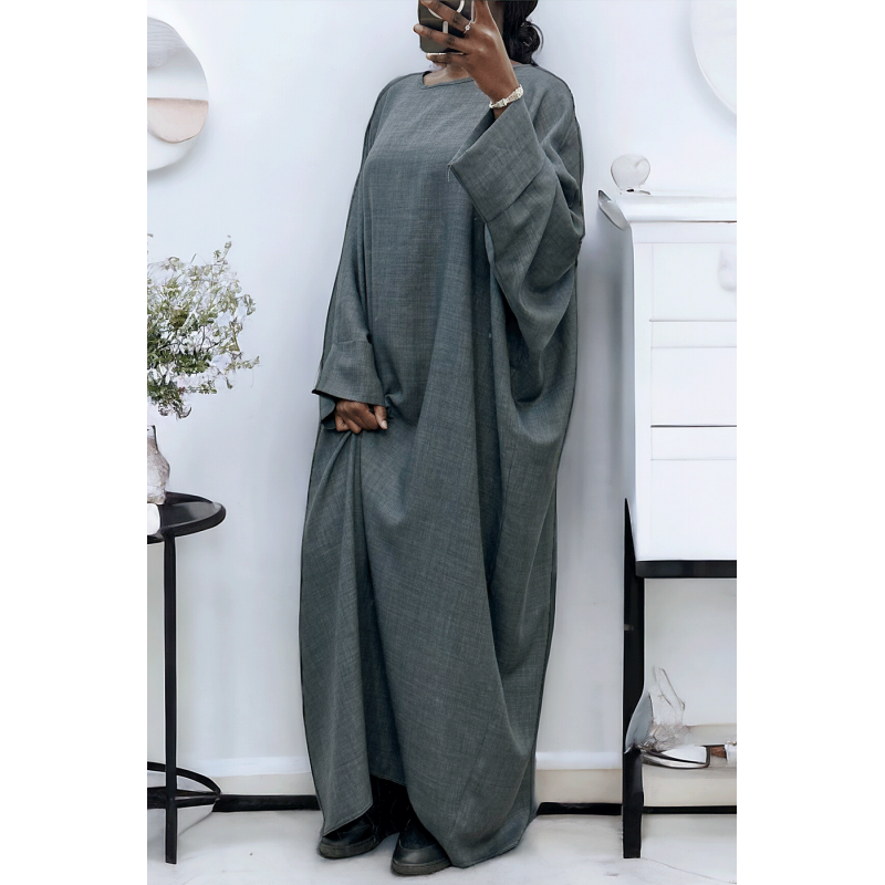 Abaya anthracite très ample (36-52) coupe kimono - 1