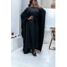 Abaya 2 en 1 noir avec cape intégré et ceinture pour ajusté la taille  - 2