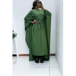 Abaya 2 en 1 kaki avec cape intégré et ceinture pour ajusté la taille  - 2