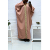 Abaya rose over size (36-52) avec sublime dentelle sur toute la longueur  - 2