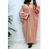 Abaya rose over size (36-52) avec sublime dentelle sur toute la longueur  - 3