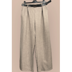 Pantalon palazzo taupe avec poches et ceinture - 1