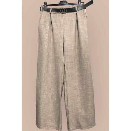 Pantalon palazzo taupe avec poches et ceinture - 1