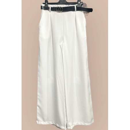 Pantalon palazzo blanc avec poches et ceinture - 1