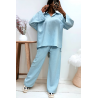 Ensemble tunique et pantalon palazzo turquoise over-size - 1