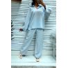 Ensemble tunique et pantalon palazzo turquoise over-size - 2