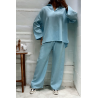 Ensemble tunique et pantalon palazzo turquoise over-size - 3