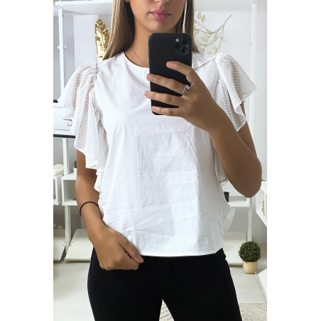 Blouse blanche avec manches volante en tulle - 1