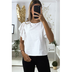 Blouse blanche avec manches volante en tulle - 3