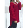 Pull rouge asymétrique en tricot à col v et manches bouffantes, ultra doux - 4