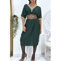 Robe tunique over size verte vol V avec dentelle - 1