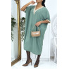 Robe tunique over size vert d'eau vol V avec dentelle - 1