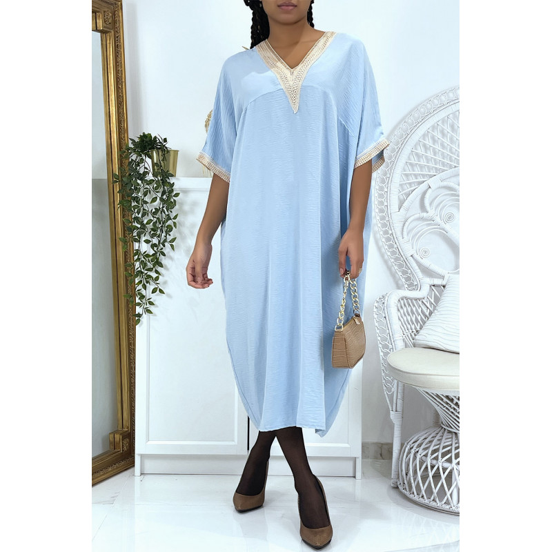 Robe tunique over size turquoise vol V avec dentelle - 2