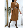 Robe tunique over size marron vol V avec dentelle - 1