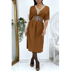 Robe tunique over size marron vol V avec dentelle - 3