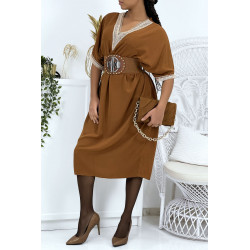 Robe tunique over size marron vol V avec dentelle - 4