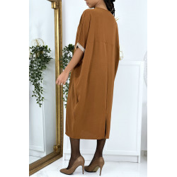 Robe tunique over size marron vol V avec dentelle - 5