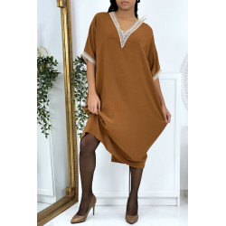 Robe tunique over size marron vol V avec dentelle - 6