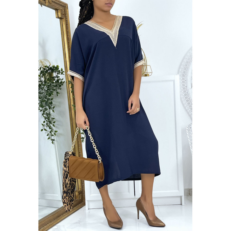 Robe tunique over size marine vol V avec dentelle - 2