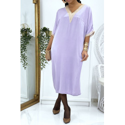 Robe tunique over size lilas vol V avec dentelle - 4