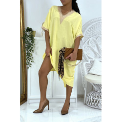 Robe tunique over size jaune vol V avec dentelle - 1