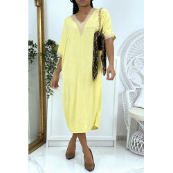 Robe tunique over size jaune vol V avec dentelle - 2