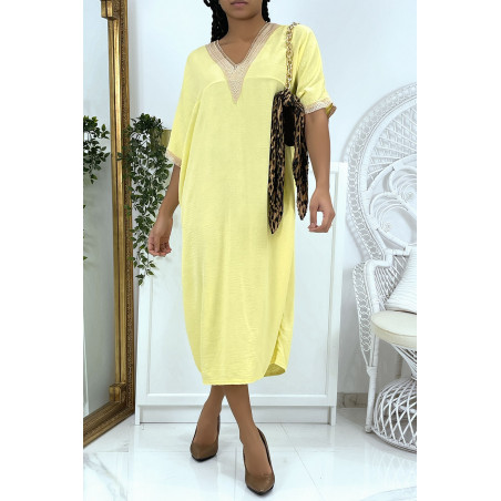 Robe tunique over size jaune vol V avec dentelle - 2